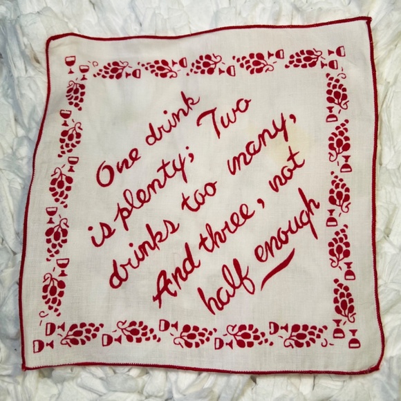 1950's Vintage Cocktail Napkins Cream/Red Embroidered 6 Quotes Hostess Gift - Picture 3 of 10